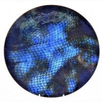Kubasek-Schiller-1970s-Australian-Enamelled-Wall-Charger-Blue-Abstract-Fishnet-like-decoration-impressed-mark-verso-30cm-Diam-Sold-for-50-2021