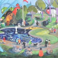 Laurie-Williams-Active-c198090s-Nave-Oil-Painting-on-Canvas-The-Park-Signed-Dated-5396-lower-right-further-signed-titled-verso-56x92cm-Sold-for-180-2021