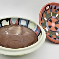 Gus-McLaren-1923-2008-2-x-Australian-Pottery-Bowls-both-with-colourful-Hand-painted-Abstract-designs-tiny-chip-to-rim-on-one-both-signed-to-ba-Sold-for-75-2021