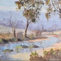 John-Colin-Angus-1907-2002-Framed-Oil-Painting-Evening-Reids-Creek-Signed-Dated-92-lower-left-titled-verso-with-exhibition-Catalogue-or-Sold-for-149-2021