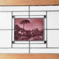 Vintage-framed-Leadlight-Window-with-Central-Rose-coloured-panel-with-Etched-Classical-scene-of-Capri-42x69cm-HxW-Sold-for-43-2021
