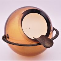 Vintage-stylish-Continental-deep-peach-glass-ball-shaped-ash-tray-with-metal-cigarette-holder-Sold-for-35-2021