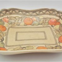 c1930s-CHARLOTTE-RHEAD-Crown-Ducal-Oblong-shallow-dish-Tube-lined-Fruit-Border-Pattern-30cm-L-Sold-for-56-2021