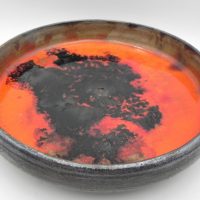 1970s-Trudy-Fry-shallow-bowl-orange-glaze-28cm-signed-underside-Sold-for-56-2021
