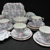 Vintage-1940s-SHELLEY-TEASET-for-4-plus-extras-Summer-Glory-Chintz-pattern-incl-4-x-Trios-Cake-Plate-Milk-Jug-Open-Sugar-Bowl-Jam-Dish-Butter-D-Sold-for-211-2021