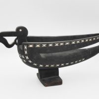 Vintage-Ebonised-Carved-Wooden-Soloman-Islands-Bird-shaped-Bowl-with-Fish-feature-to-beak-mop-inlay-decoration-40cm-L-Sold-for-99-2021