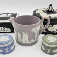 Group-Lot-Wedgwood-Jasper-inc-Black-Trinket-Boxes-Lilac-Jug-Green-Sage-Pill-boxes-Sold-for-137-2021