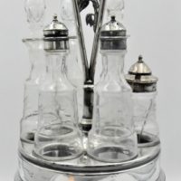 Silver-plate-revolving-Cruet-set-Complete-Etched-glass-bottles-45cm-Sold-for-81-2021