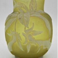 c1890-Thomas-Webb-two-tone-Cameo-glass-vase-chartreuse-with-foliage-butterfly-to-reverse-8cms-H-unmarked-Sold-for-273-2021