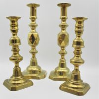 2-x-PAIRS-Brass-Candlesticks-Octagon-bases-22cm-29cm-H-Sold-for-87-2021