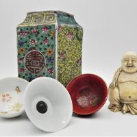 Group-lot-oriental-items-incl-Chinese-diamond-shape-enamelled-vase-waxed-seal-underside-13cm-H-3-x-Japanese-porcelain-sake-cups-incl-WW2-and-small-Sold-for-174-2021
