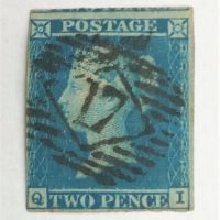 Stamp-GB-Queen-Victoria-1841-2d-Blue-lettered-QI-postmark-17-Sold-for-174-2021