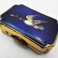Stratton-England-Pill-Box-with-enamel-lid-featuring-mallard-duck-gold-tone-Sold-for-62-2021