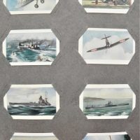 Vintage-Cigarette-Cards-Album-inc-approx-40-x-1939-Allens-Defence-Series-24-x-Allens-Flighting-plane-series-Arms-Armour-Canine-series-etc-Sold-for-75-2021