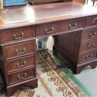 Edwardian-style-Twin-Pedestal-Desk-Brown-inset-leather-top-10-Drawers-good-cond-Sold-for-50-2021