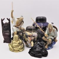 Group-lot-of-Oriental-items-inc-Brass-Buddha-carved-buddha-Ginger-Jars-Mud-Men-figures-etc-Sold-for-56-2021
