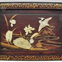 Japanese-shibayama-panel-Mother-of-Pearl-bone-inlay-hand-painted-gold-detail-and-scroll-work-to-frame-18cm-x-28cm-Sold-for-106-2021