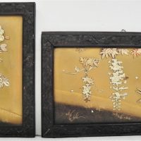Pair-Japanese-Shibayama-panels-Mother-of-Pearl-Bone-inlay-hand-painted-gilt-detail-decorative-carved-timber-frames-approx-21cm-x-14cm-15cm-x-2-Sold-for-99-2021