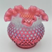 Victorian-style-Cranberry-Glass-vase-with-Vaseline-Rim-Pink-with-white-highlights-frilled-rim-with-hobnail-central-section-13cms-H-Sold-for-56-2021