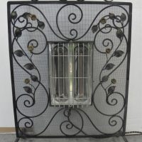 Vintage-Wrought-Iron-Fire-Screen-w-Inserted-Electric-Tube-Heater-Gold-Flower-Decoration-Sold-for-62-2021