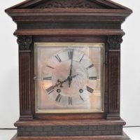 c1900-Winter-Halder-and-Hofmeier-Germany-Mantel-CLOCK-Oak-Stepped-Case-with-carved-classical-columns-and-detailing-silvered-dial-with-engraved-rom-Sold-for-193-2021