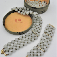 Group-lot-white-Jade-beads-three-strand-choker-necklace-bracelet-beads-knotted-with-gold-thread-gilt-fittings-plus-loose-beads-and-fittings-i-Sold-for-62-2021