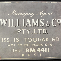Handmade-Sign-on-galvanised-steel-sheet-for-Williams-Co-Managing-Agents-in-South-Yarra-33cm-L-x-28cm-W-Sold-for-50-2021