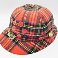 Ladies-English-Red-Tartan-Pure-Wool-Golf-Hat-by-The-Scotch-House-United-Kingdom-complete-with-various-enamel-golf-club-badges-Sold-for-56-2021