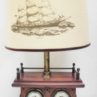 Vintage-Nautical-themed-lamp-Timber-base-with-brass-Barometer-temperature-gauges-brass-stem-cream-oval-shade-with-Clipper-ship-to-front-72cm-H-Sold-for-99-2021