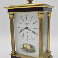 Vintage-West-German-Brass-Carriage-Clock-8-day-pendulum-chiming-movement-white-dial-with-Roman-numerals-inscribed-Phaeton-by-Acctim-17cm-H-Sold-for-62-2021