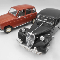 2-x-118-Scale-Model-Diecast-Cars-inc-Red-SOLIDO-1964-Renault-4L-Black-MAISTO-1952-Citroen-15CV-6-cyl-Sold-for-75-2021