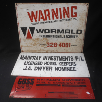 3-x-Metal-signs-Marfry-Investments-Hotel-Licensed-sign-Wormald-Security-Goss-New-Life-Sold-for-43-2021