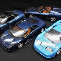 4-x-118-scale-model-Diecast-Italian-Blue-Sports-Cars-2-x-HOTWHEELS-and-2x-BURAGO-incl-Bugatti-Lamborghini-Ferrari-California-T-etc-in-VGC-Sold-for-118-2021