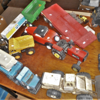 Group-lot-Vintage-Pressed-steel-vehicles-inc-Tonka-Clover-Matchbox-inc-Tonka-Pepsi-trailer-Mobil-Tractor-Dump-trucks-etc-Sold-for-50-2021
