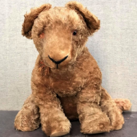 Large-Australian-192040s-Joy-Toys-seated-Lion-golden-brown-mohair-straw-filled-green-stitched-label-approx-50cms-H-eye-missing-otherwise-v-g-Sold-for-87-2021