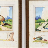 William-Vickery-Herd-Active-c194060s-Pair-Framed-Gouache-Paintings-Illustrations-for-a-Childrens-Book-Mr-Caterpillar-The-Cottage-both-with-h-Sold-for-124-2021