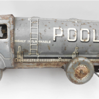 c1940-Tinplate-Mettoy-Clockwork-Pool-Oil-Tanker-Truck-made-in-England-in-rare-grey-body-with-transfer-detailing-and-tin-balloon-tyres-complete-with-Sold-for-199-2021