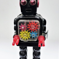 1950s-Yoshiya-Japanese-Wind-Up-Tin-Toy-Robot-w-Clear-Front-to-See-Mechanism-Marks-incl-KO-Approx-22cm-H-Sold-for-224-2021