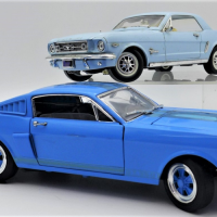 2-x-118-Scale-Model-Diecast-Ford-Mustang-Coupe-Cars-incl-350-GT-in-blue-body-with-stripes-Universal-Hobbies-and-a-1965-Mustang-289-in-light-blue-b-Sold-for-124-2021