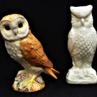 2-x-vintage-ceramic-owls-inc-Beswick-Model-1046-12cm-H-1990s-Belleek-owl-pale-green-eyes-14cm-H-Sold-for-56-2021