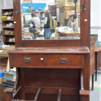 Edwardian-Blackwood-Hall-Stand-very-tall-with-bevelled-mirror-hooks-two-drawers-drip-tray-for-umbrellas-in-good-original-condition-232cm-H-77cm-Sold-for-50-2021