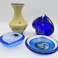 Group-lot-of-signed-Art-Glass-incl-Caithness-Vase-swirl-dish-signed-WR-to-base-and-organic-form-blue-vase-with-applied-green-tendrils-signed-to-side-Sold-for-56-2021