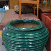 Very-Large-Green-Glazed-Ceramic-Garden-Pot-Ribbed-Beehive-Shape-68cm-H-63cm-D-Sold-for-124-2021
