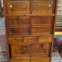 Vintage-Japanese-Mizuya-Dansu-cabinet-6-sliding-doors-5-drawers-Brass-handles-lovely-wood-grain-107cm-Sold-for-447-2021
