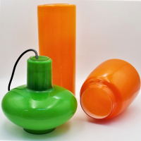 3-x-Retro-196070s-Orange-and-green-glass-ceiling-light-shades-Cylinder-vase-and-pendant-shaped-etc-Sold-for-149-2021