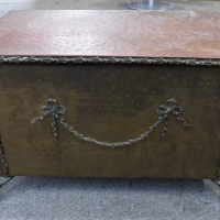 Group-Lot-incl-Large-copper-and-brass-Fire-Box-ornate-with-cast-iron-claw-feet-handles-insert-and-fire-tools-inside-51cm-H-77cm-W-and-large-cane-b-Sold-for-99-2021