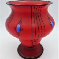 1920s-Art-Deco-Czech-red-Tango-glass-Vase-with-black-linear-decoration-and-light-blue-jewelling-Marked-to-base-Made-in-Czechoslovakia-17cms-H-gc-Sold-for-137-2021