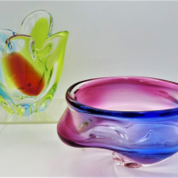 2-x-1960s-Art-Glass-bowl-and-vase-freeform-and-multicoloured-Sold-for-112-2021