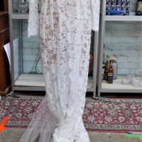 2-x-vintage-Bridal-items-long-sheer-lace-overlay-with-long-sleeves-matching-train-with-embroidered-and-beaded-pill-box-style-head-piece-Sold-for-75-2021