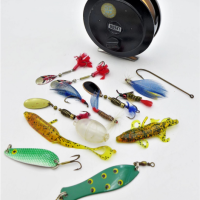 Group-lot-Vintage-Fly-Fishing-gear-Leeda-Rimfly-Reel-small-tackle-box-with-flies-lures-etc-Sold-for-50-2021